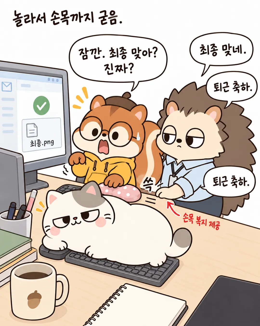 퇴근은 고양이 결재부터 10번 카드